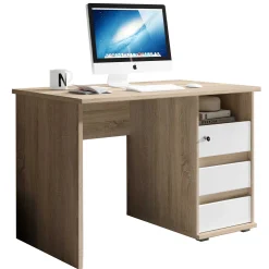 Schreibtisch Primos 110cm mit 3 Schubladen - Eiche/Weiß