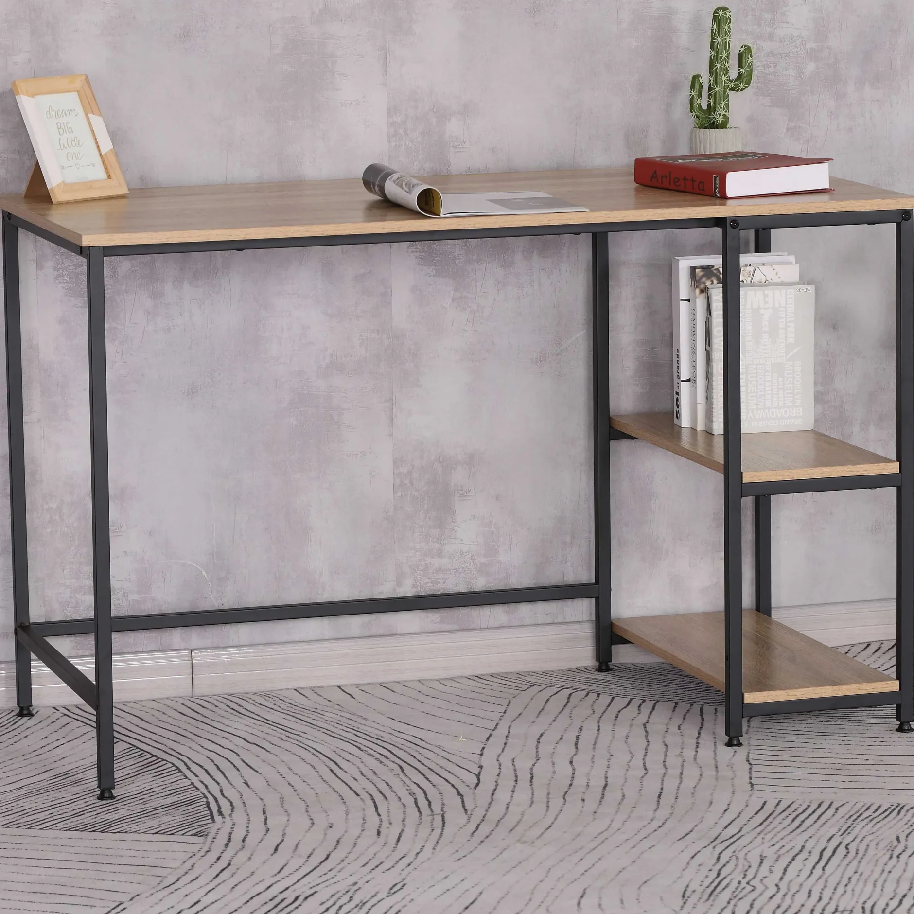 Schreibtisch Riko 120cm mit 2 Ablagen - schwarz/braun