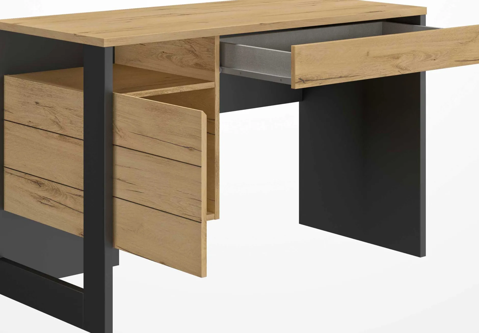 Schreibtisch Rush 119cm, 1 Tür und 1 Schublade - Eiche Dekor/schwarz