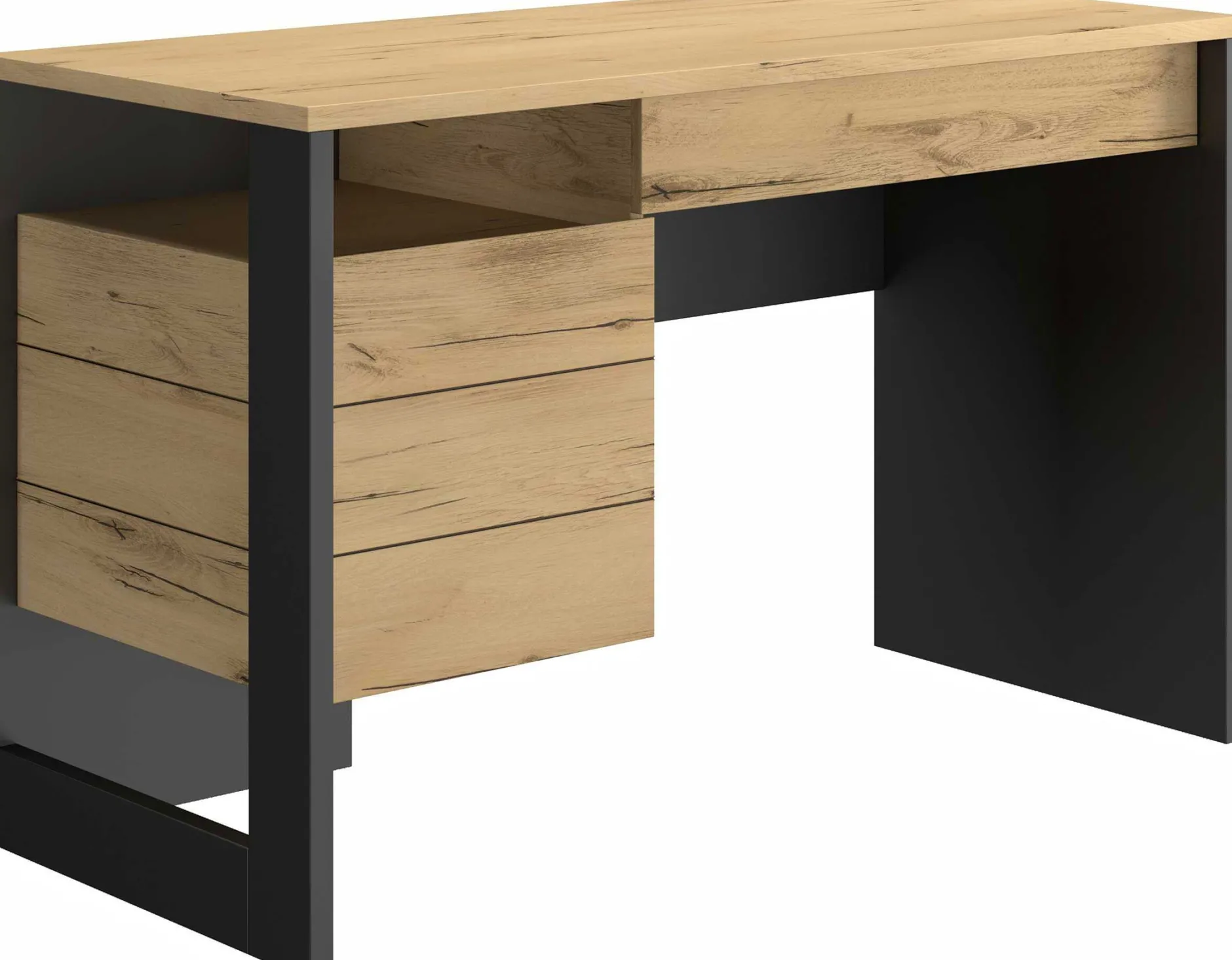 Schreibtisch Rush 119cm, 1 Tür und 1 Schublade - Eiche Dekor/schwarz