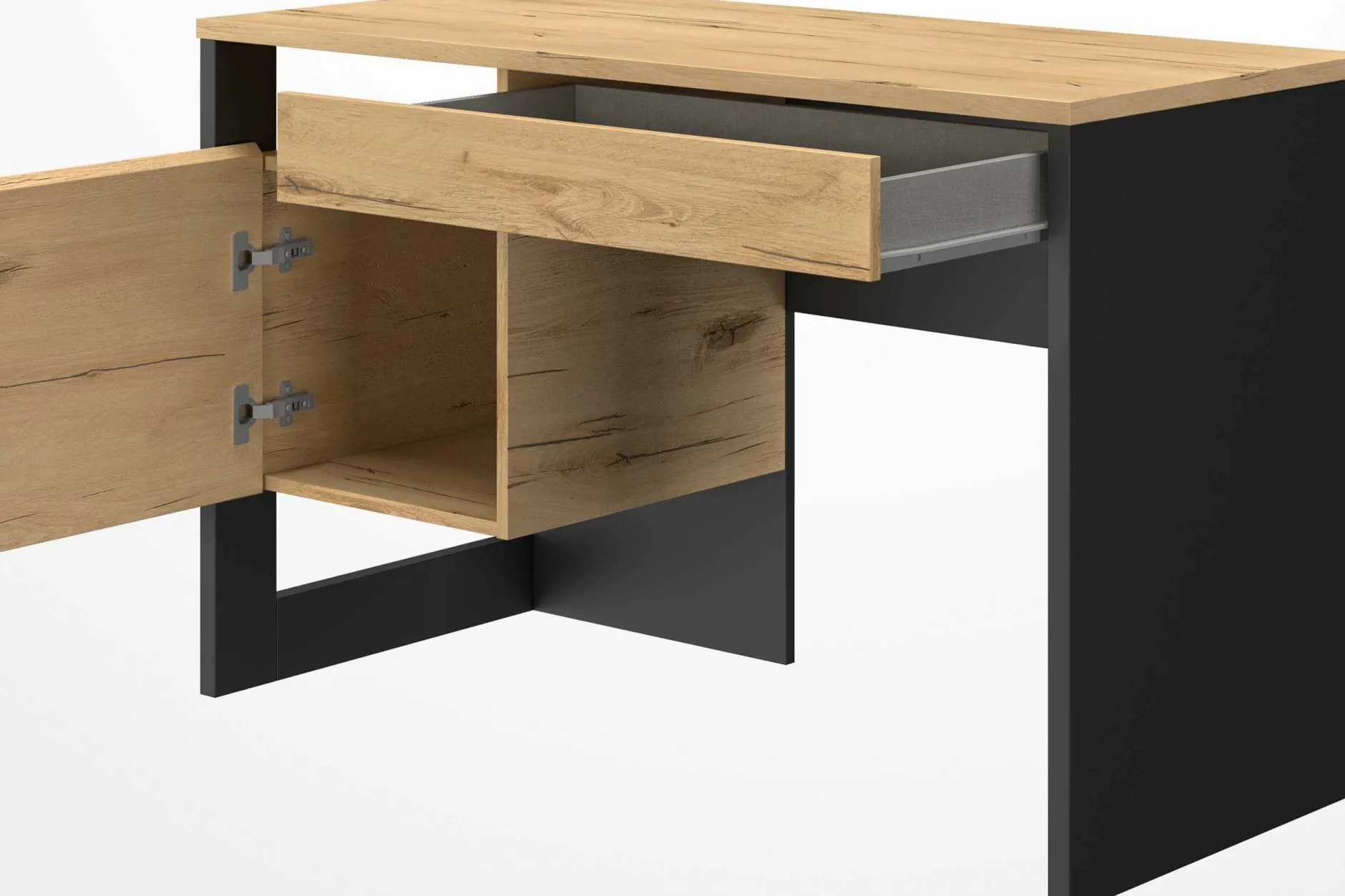 Schreibtisch Rush 119cm, 1 Tür und 1 Schublade - Eiche Dekor/schwarz