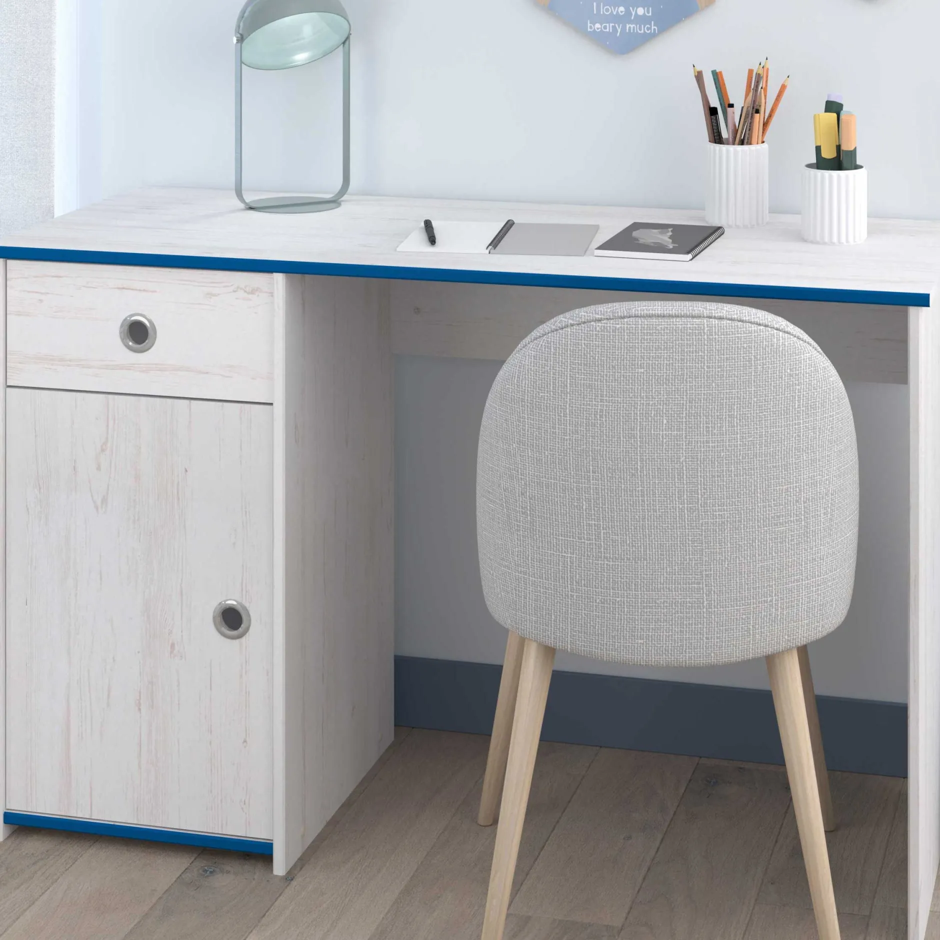Schreibtisch Smoozy 121cm - weiß/rosa oder blau