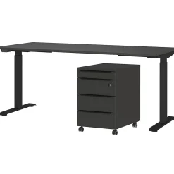 Schreibtisch und Schubladenschrank mit Schloss Hermoso | 237x80x72-118cm | elektrisch verstellbar | graphit