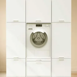 Schränke für Waschküche Linea - 167x67x200cm - 7 Türen und 2 Schubladen - weiß