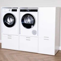 Schränke für Waschküche Linea - 183x67x142cm - 2 Türen und 2 Schubladen - weiß