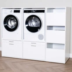 Schränke für Waschküche Linea - 183x67x142cm - 3 Türen und 2 Schubladen - weiß