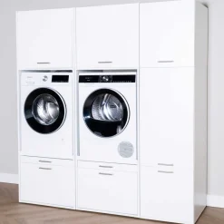 Schränke für Waschküche Linea - 183x67x200cm - 5 Türen und 2 Schubladen - weiß