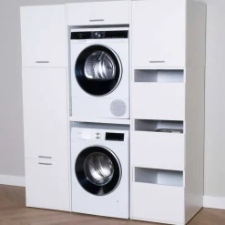 Schränke für Waschküche Linea - 166x67x200cm - 8 Türen - weiß