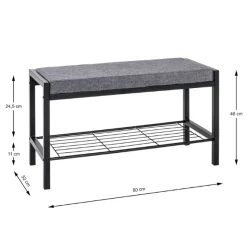 Schuhbank Steven - 80x32x48 cm - PET-Stoff/Schwarz