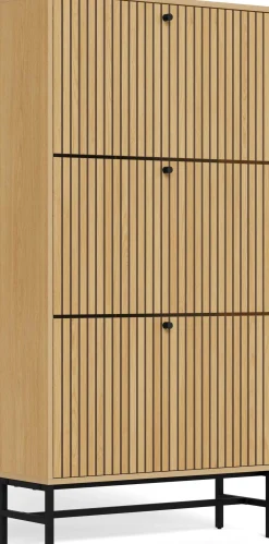 Schuhschrank Albany - 72x25x140cm - 3 Türen - Eiche Dekor