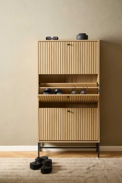 Schuhschrank Albany - 72x25x140cm - 3 Türen - Eiche Dekor