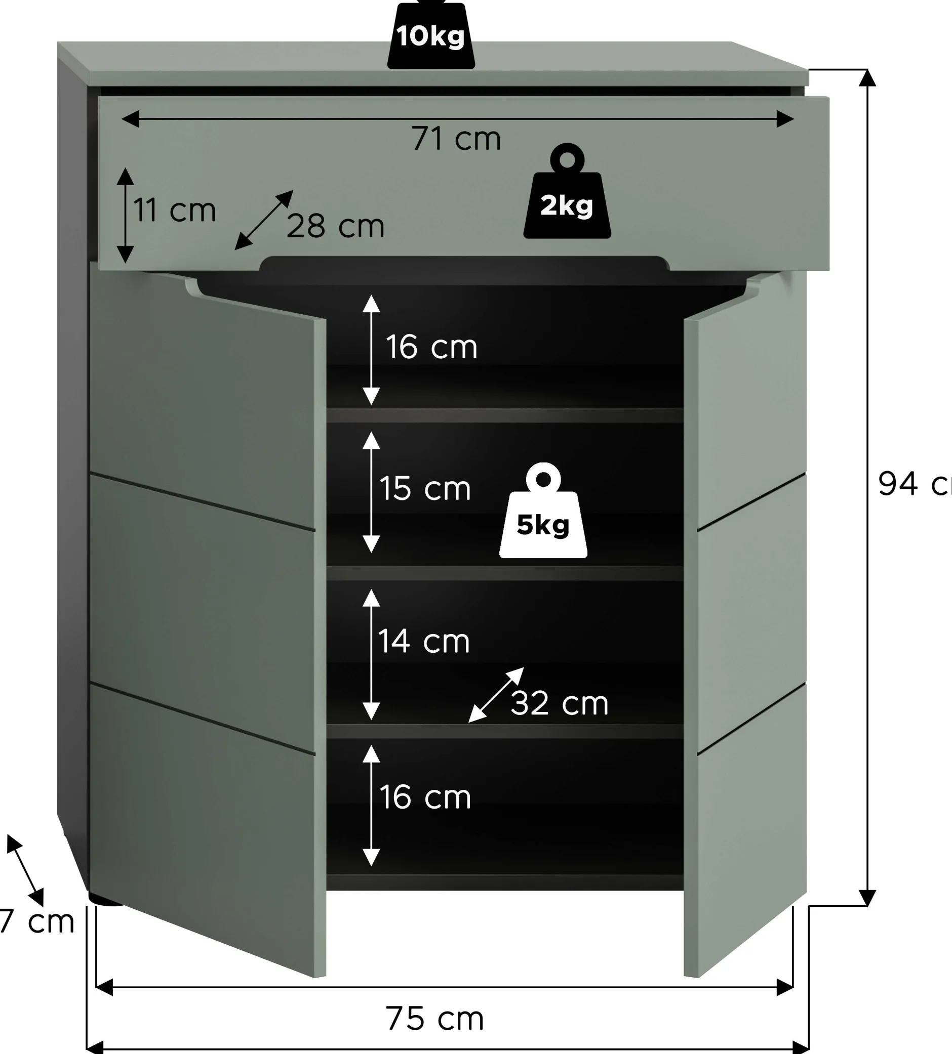 Schuhschrank Canu Xonox - Rauchgrün - 94x80x37 cm