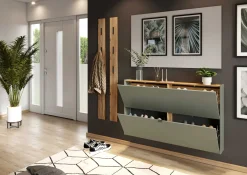 Schuhschrank Elton | 140 x 19 x 85 cm | Satingrünes Design