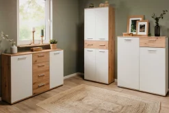 Schuhschrank Jakob 70cm 4 Türen und 1 Schublade - weiß/artisan oak