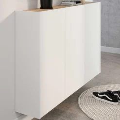 Schuhschrank Lydia - 138 x 25 x 87 cm - 3 Türen - Weiß/Eiche-Dekor