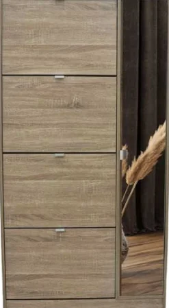 Schuhschrank Marcel - 85x24x159cm - mit Spiegel - Eiche Dekor