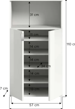 Schuhschrank Projekt X Xonox - Hochglanz Weiß - 60x110x37 cm