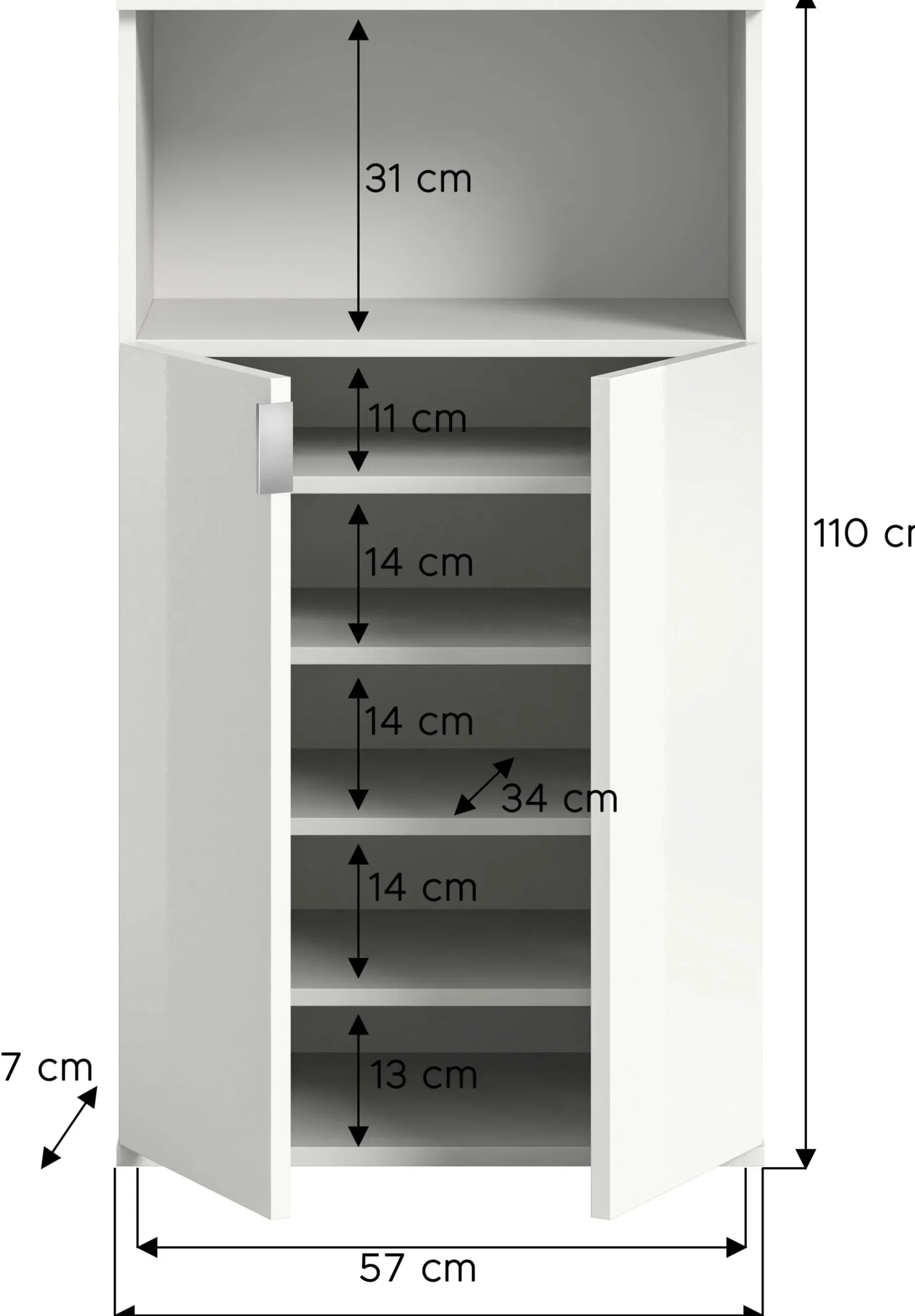 Schuhschrank Projekt X Xonox - Hochglanz Weiß - 60x110x37 cm