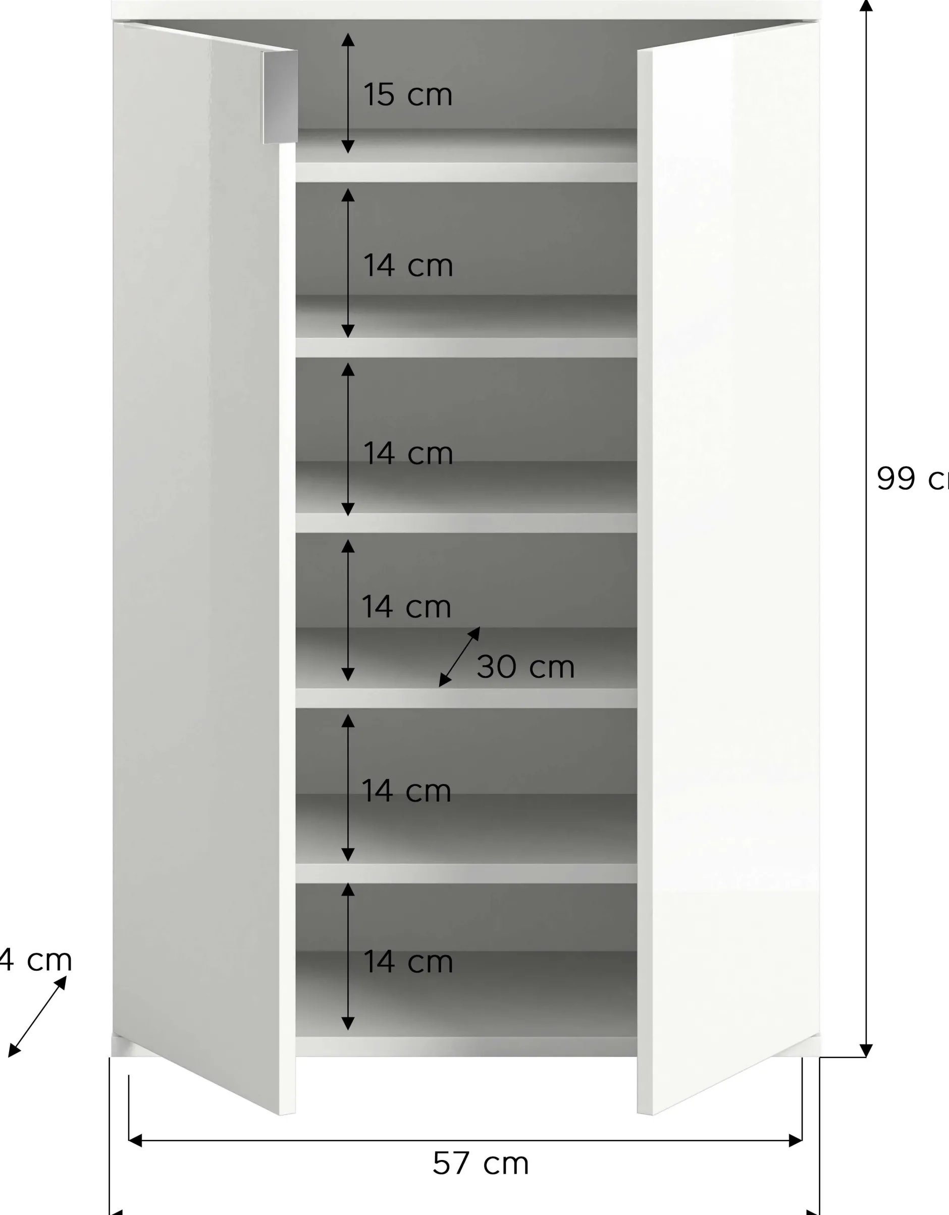 Schuhschrank Projekt X Xonox - Weiß Hochglanz - 61x99x34 cm