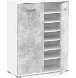 Schuhschrank Ravito - 80x35x102cm - 2 Türen - Betonoptik/Weiß