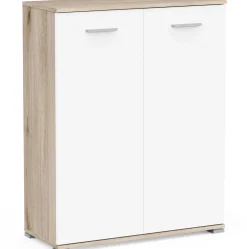 Schuhschrank Ravito - 80x35x102cm - 2 Türen - weiß/Eiche Dekor