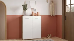 Schuhschrank Ravito - 80x35x102cm - 2 Türen - weiß/Eiche Dekor