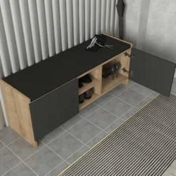 Schuhschrank Verly - 110x33x43cm - 2 Türen - Eiche Dekor/anthrazit