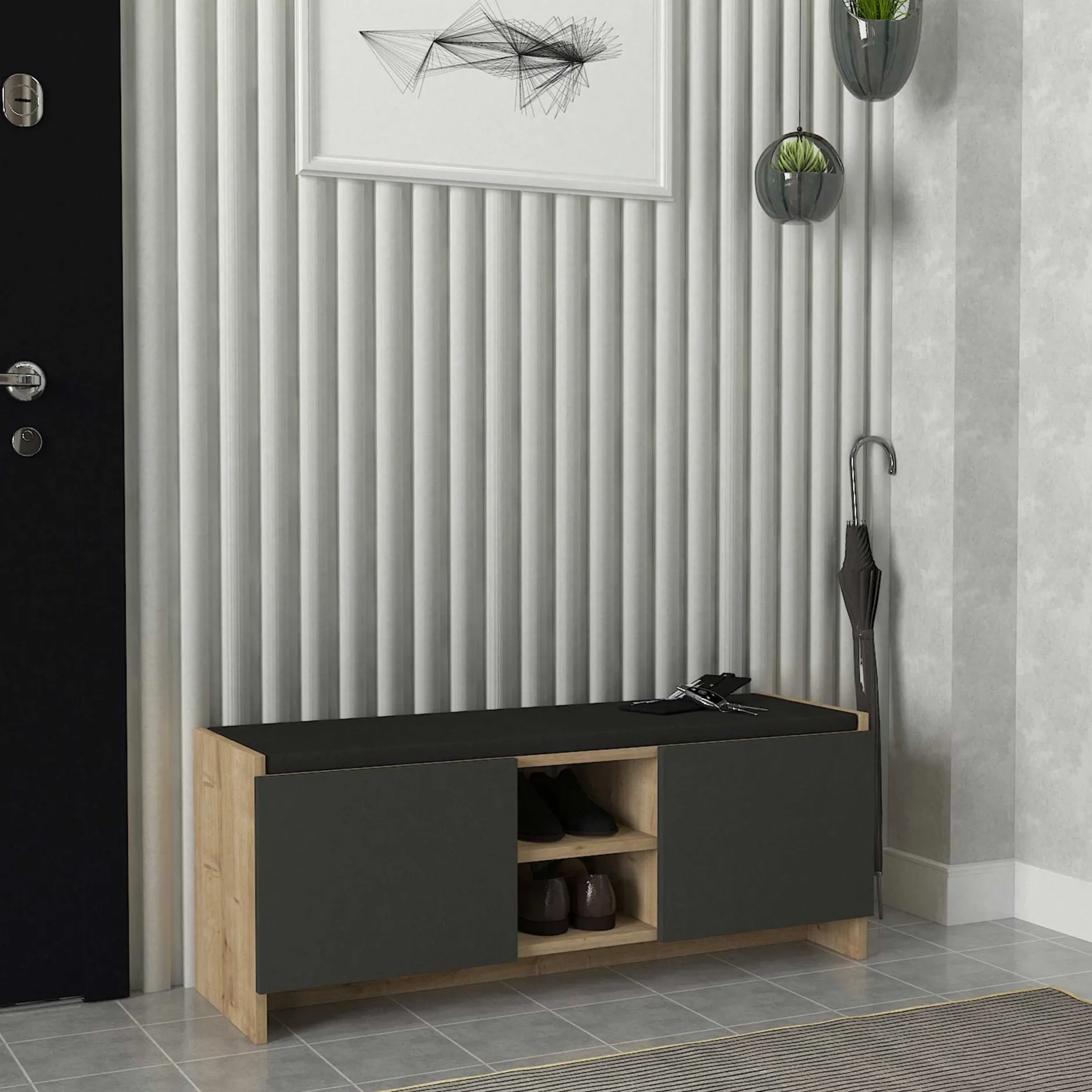 Schuhschrank Verly - 110x33x43cm - 2 Türen - Eiche Dekor/anthrazit