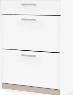 Schuhschrank Watson - 80x29x102cm - 2 Türen und 1 Schublade - weiß