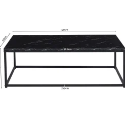 Schwarzes Marmordekor Couchtisch - Dallas | H-H 40 x B-L 120 x T-P 60 cm