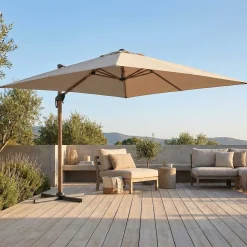 Schwebender Sonnenschirm Dallas Gescova - 300x300cm - Aluminium Holzoptik - Elfenbein