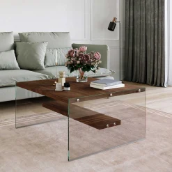 S1 Couchtisch | GEHÄRTETES GLAS | Walnuss