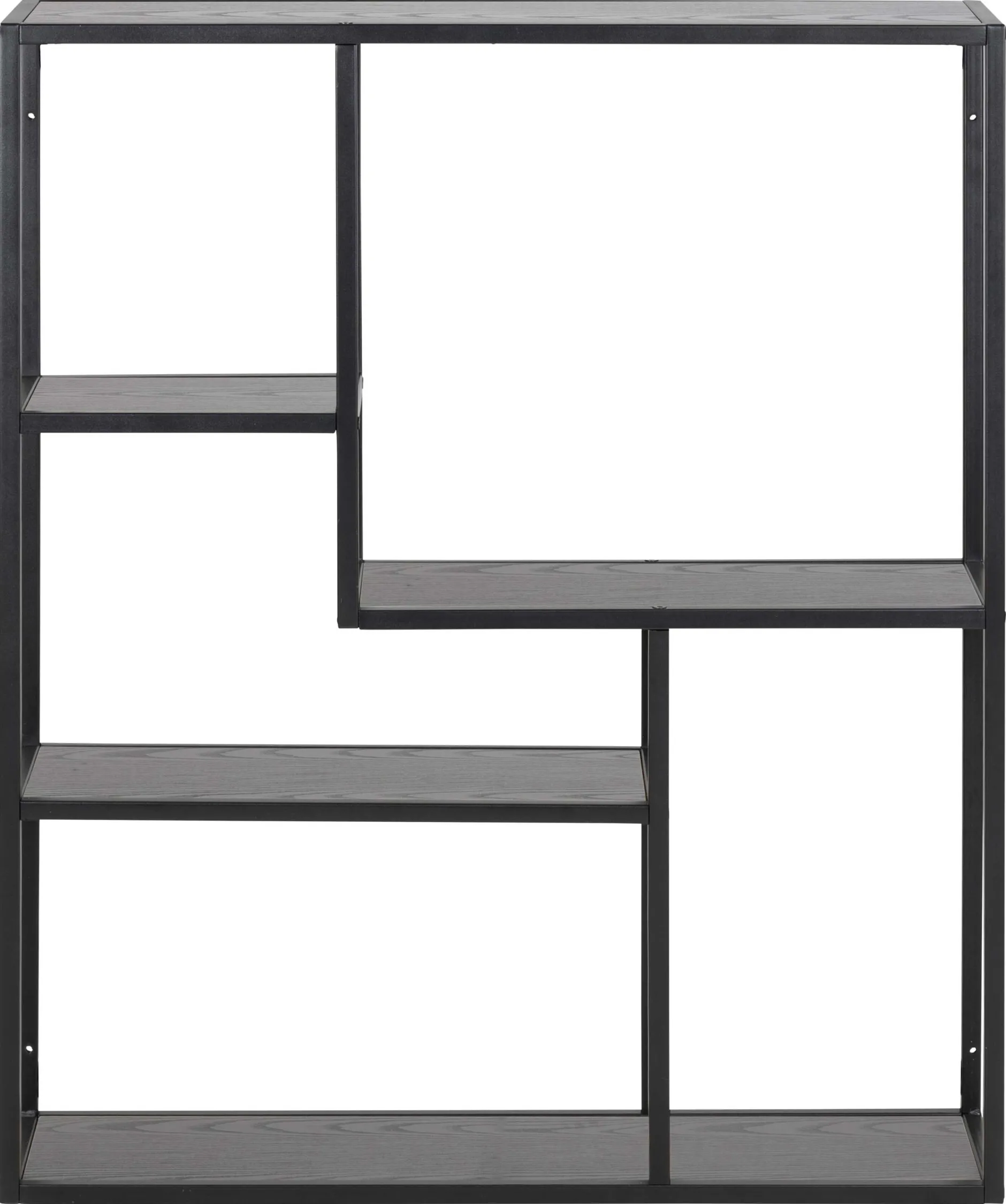 Seaford Rechteckiges Wandregal - Schwarzer Stahlrahmen, Melaminharzböden in Esche - 75x20x91 cm".