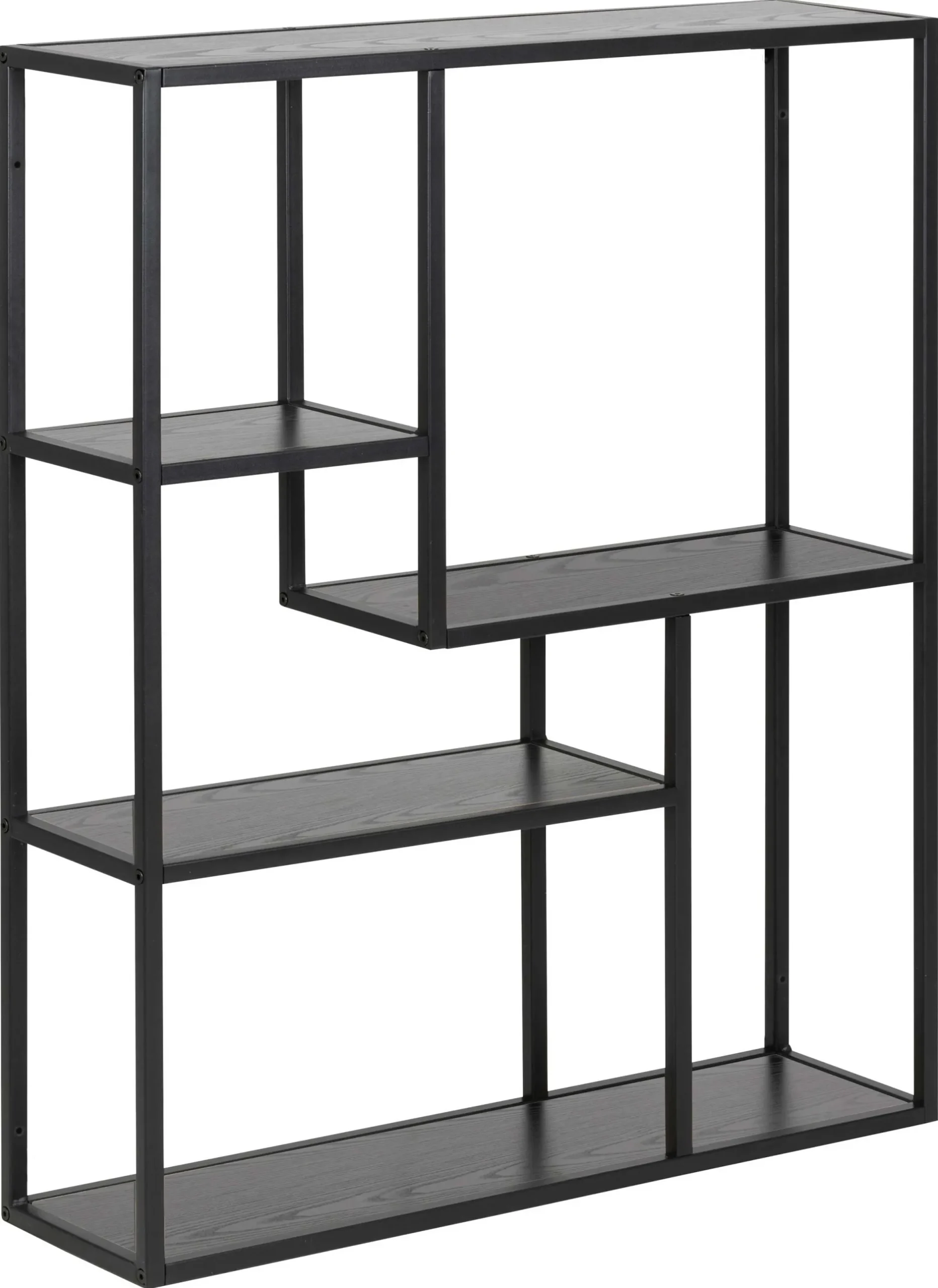 Seaford Rechteckiges Wandregal - Schwarzer Stahlrahmen, Melaminharzböden in Esche - 75x20x91 cm".
