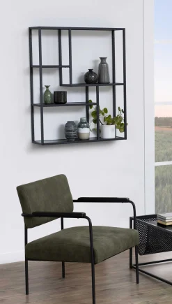 Seaford Rechteckiges Wandregal - Schwarzer Stahlrahmen, Melaminharzböden in Esche - 75x20x91 cm