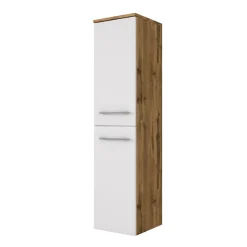 SefaBadezimmer : Spiegelschrank, Waschbeckenschrank, 2x Säulenschrank, Regal - Eiche/Weiß