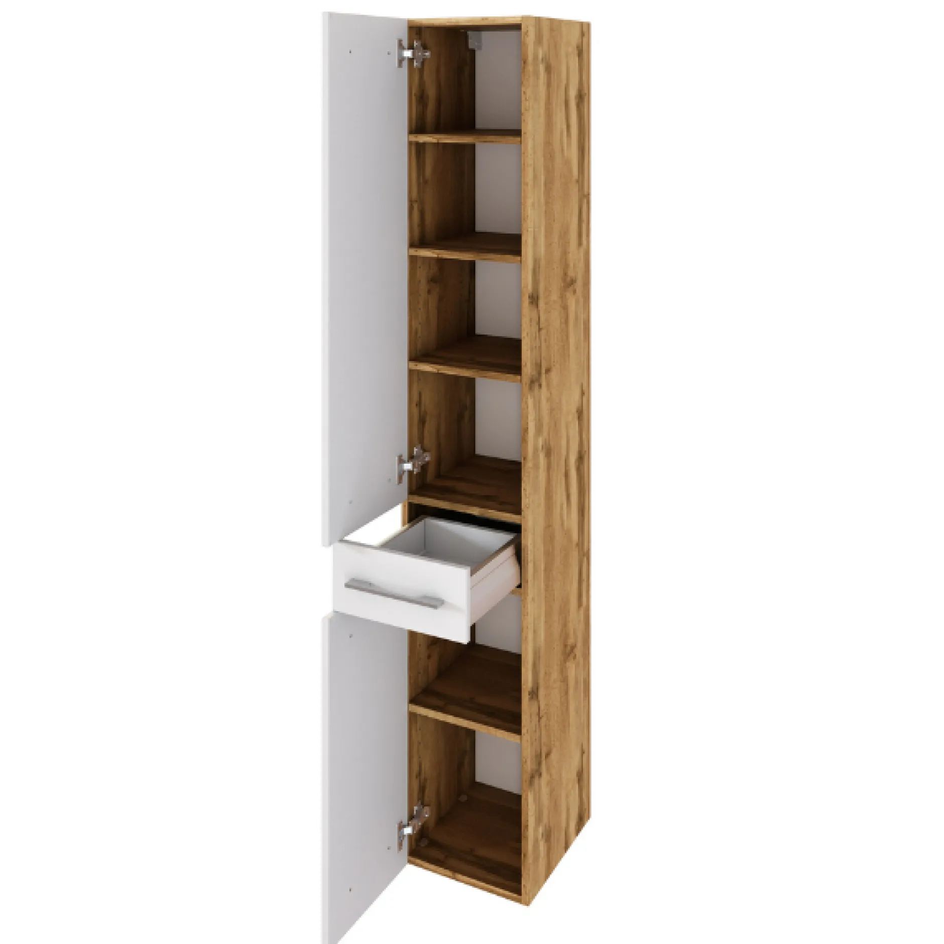 SefaBadezimmer : Spiegelschrank, Waschtischschrank, Säulenschrank - Eiche/Weiß