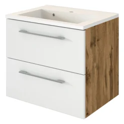 SefaBadezimmer : Spiegelschrank, Waschbeckenschrank, Säulenschrank, Ablageschrank - Eiche/Weiß