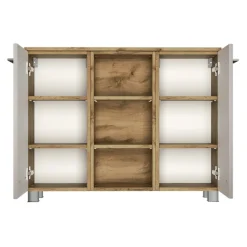 SefaBadezimmer : Spiegelschrank, Waschbeckenunterschrank, Regal, Ablageschrank - Eiche/Weiß