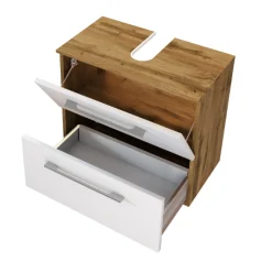 SefaBadezimmer : Spiegelschrank, Waschbeckenunterschrank, Regal, Ablageschrank - Eiche/Weiß