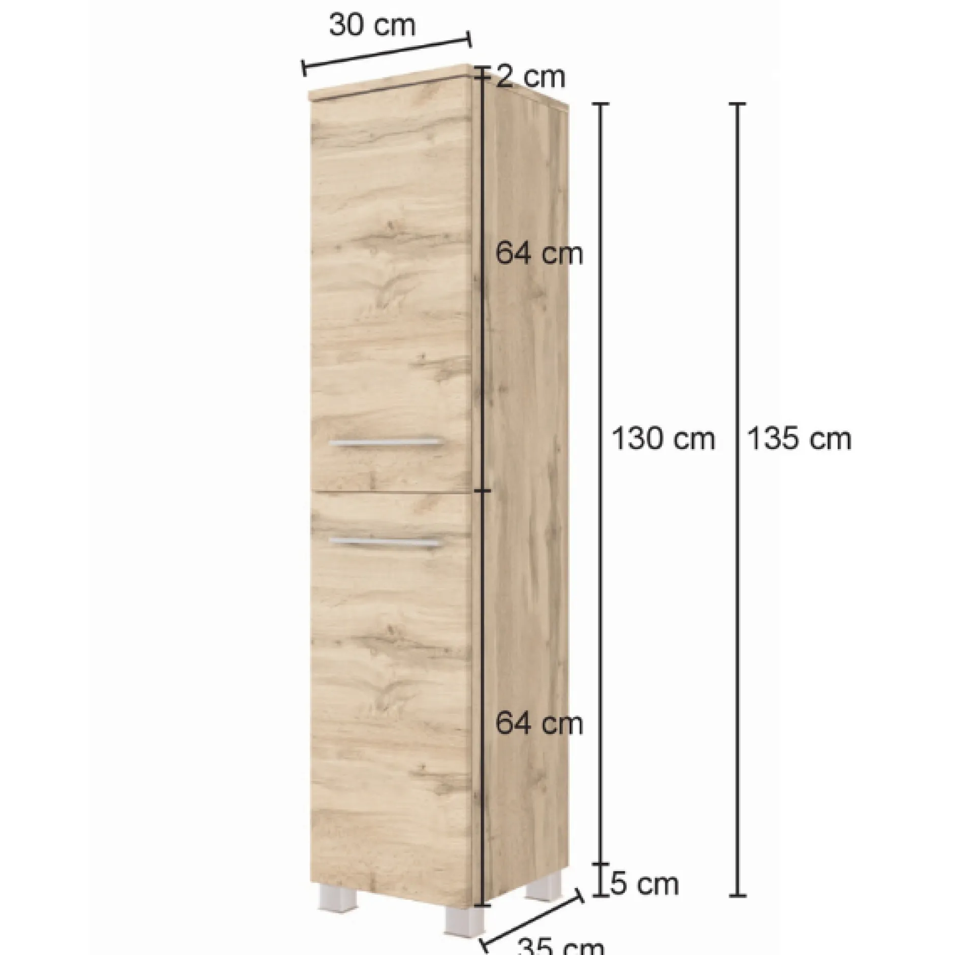 SefaBadezimmer : Spiegelschrank, Waschtischschrank, Säulenschrank - Eiche/Weiß