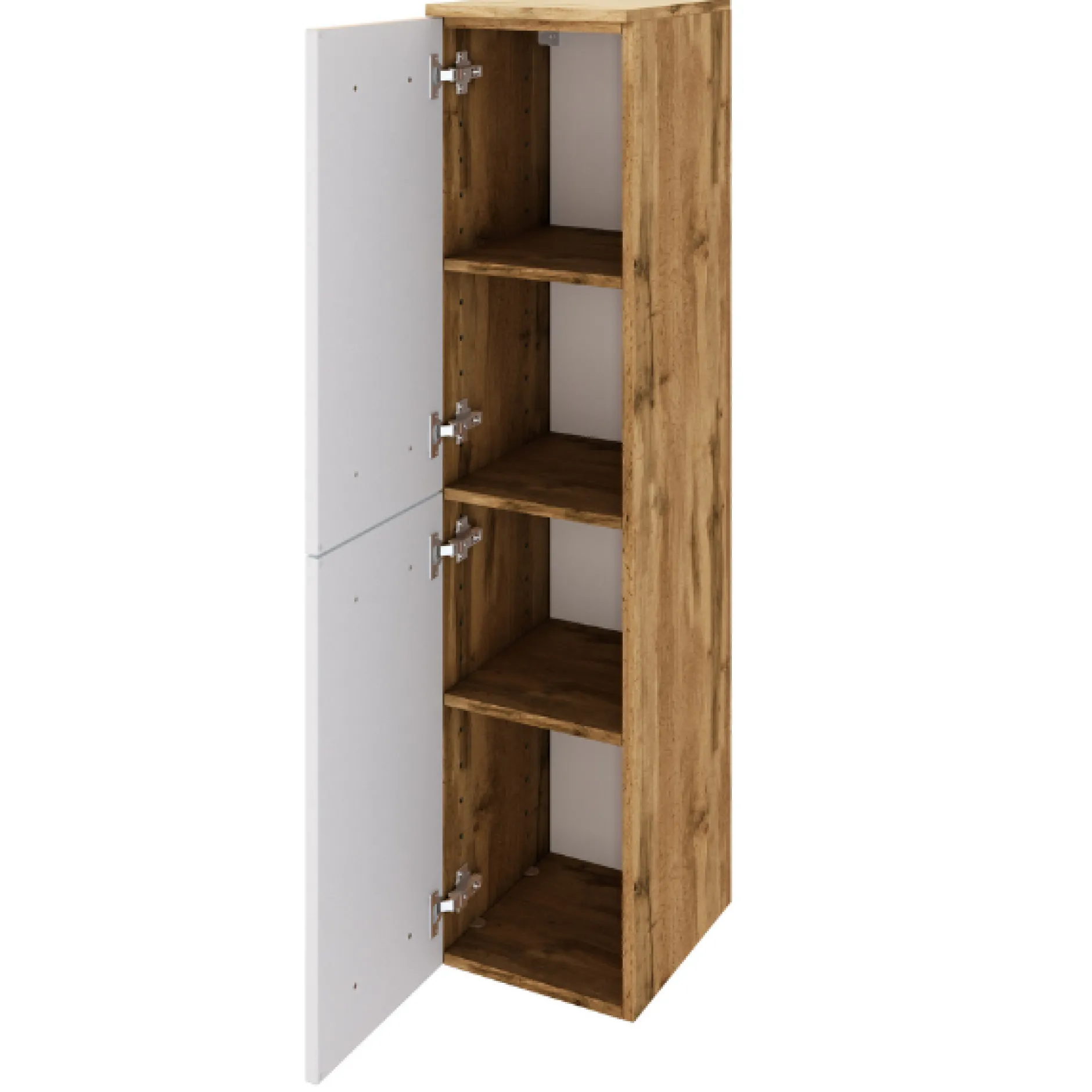 SefaBadezimmer : Spiegelschrank, Waschtischschrank, Säulenschrank - Eiche/Weiß