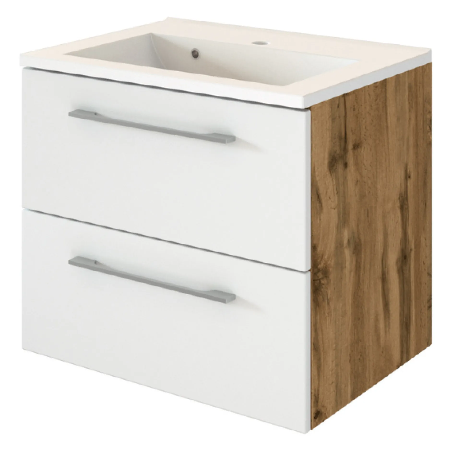 SefaBadezimmer : Spiegelschrank, Waschtischschrank, Säulenschrank - Eiche/Weiß
