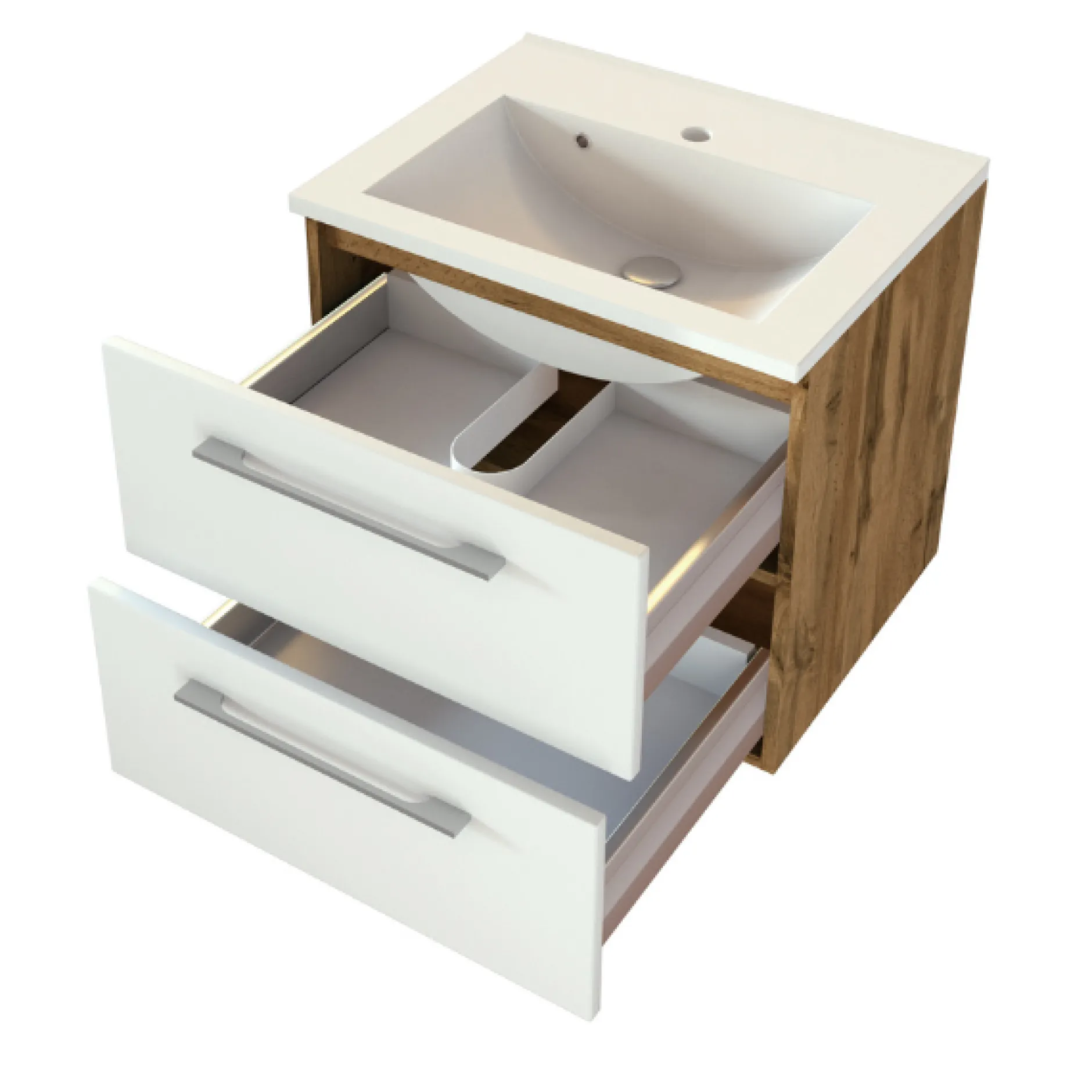 SefaBadezimmer : Spiegelschrank, Waschtischschrank, Säulenschrank, Regal - Eiche/Weiß