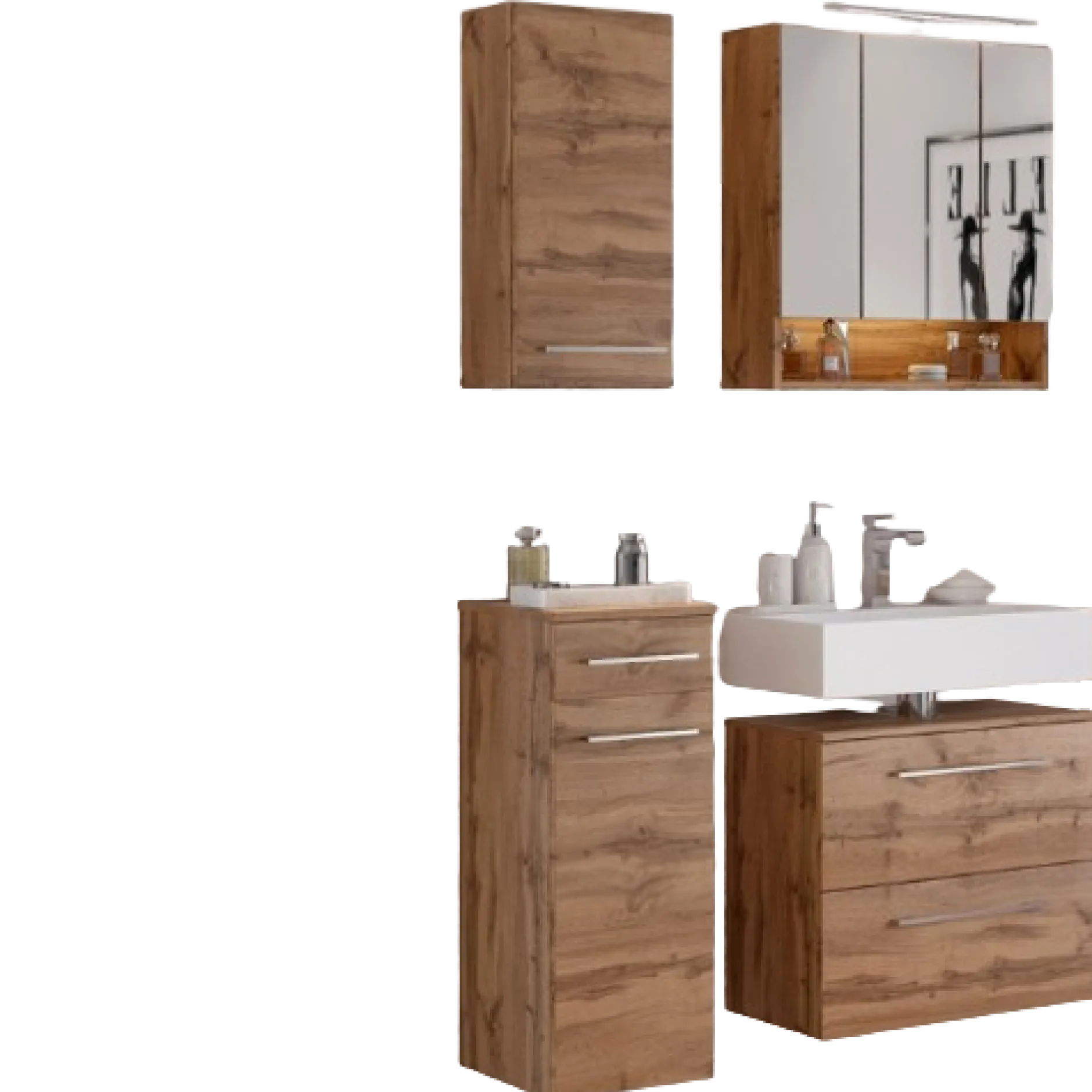 SefaBadezimmer : Wandschrank, Spiegelschrank, Waschtischunterschrank - Eiche