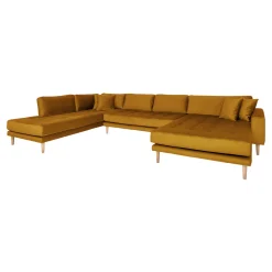 Senfgelbes Lido U-Sofa Open End mit Naturholzbeinen