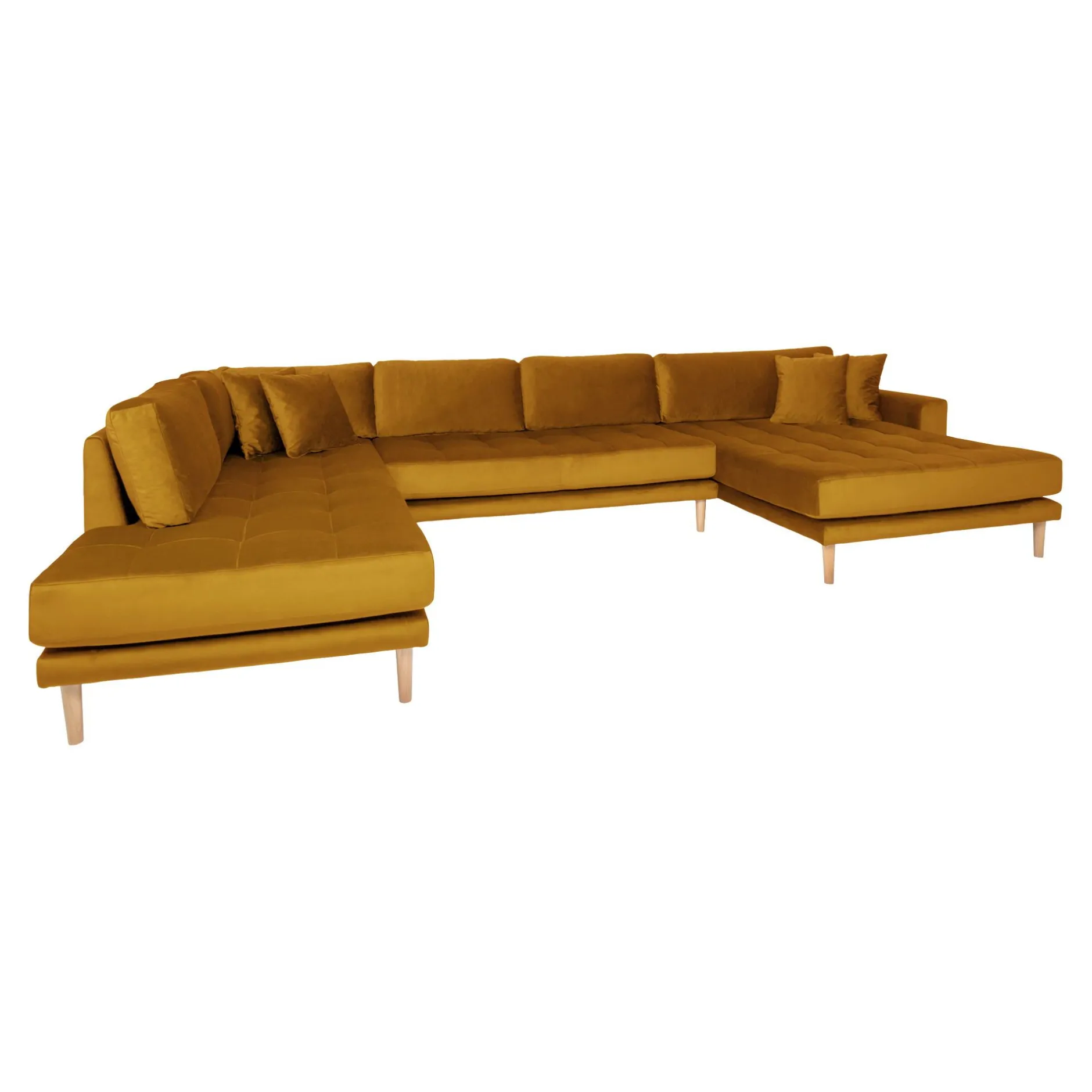 Senfgelbes Lido U-Sofa Open End mit Naturholzbeinen