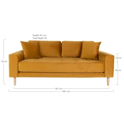 Senfgelbes Samtsofa mit Holzbeinen