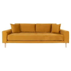 Senfgelbes 3-Sitzer-Sofa aus Samt mit Kissen