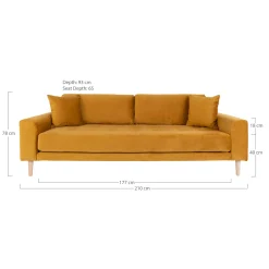 Senfgelbes 3-Sitzer-Sofa aus Samt mit Kissen